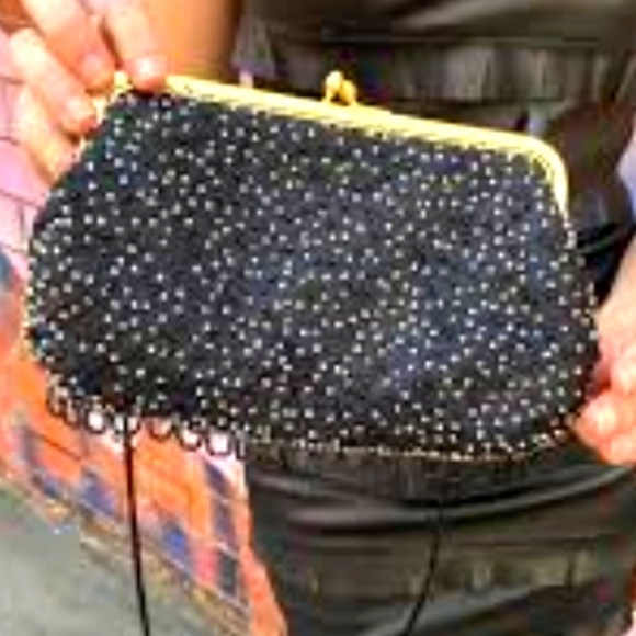 Beaded Black Satin Clutch Wristlet w/strap Cute for Formals, Parties/ Holidays - Picture 1 of 13
